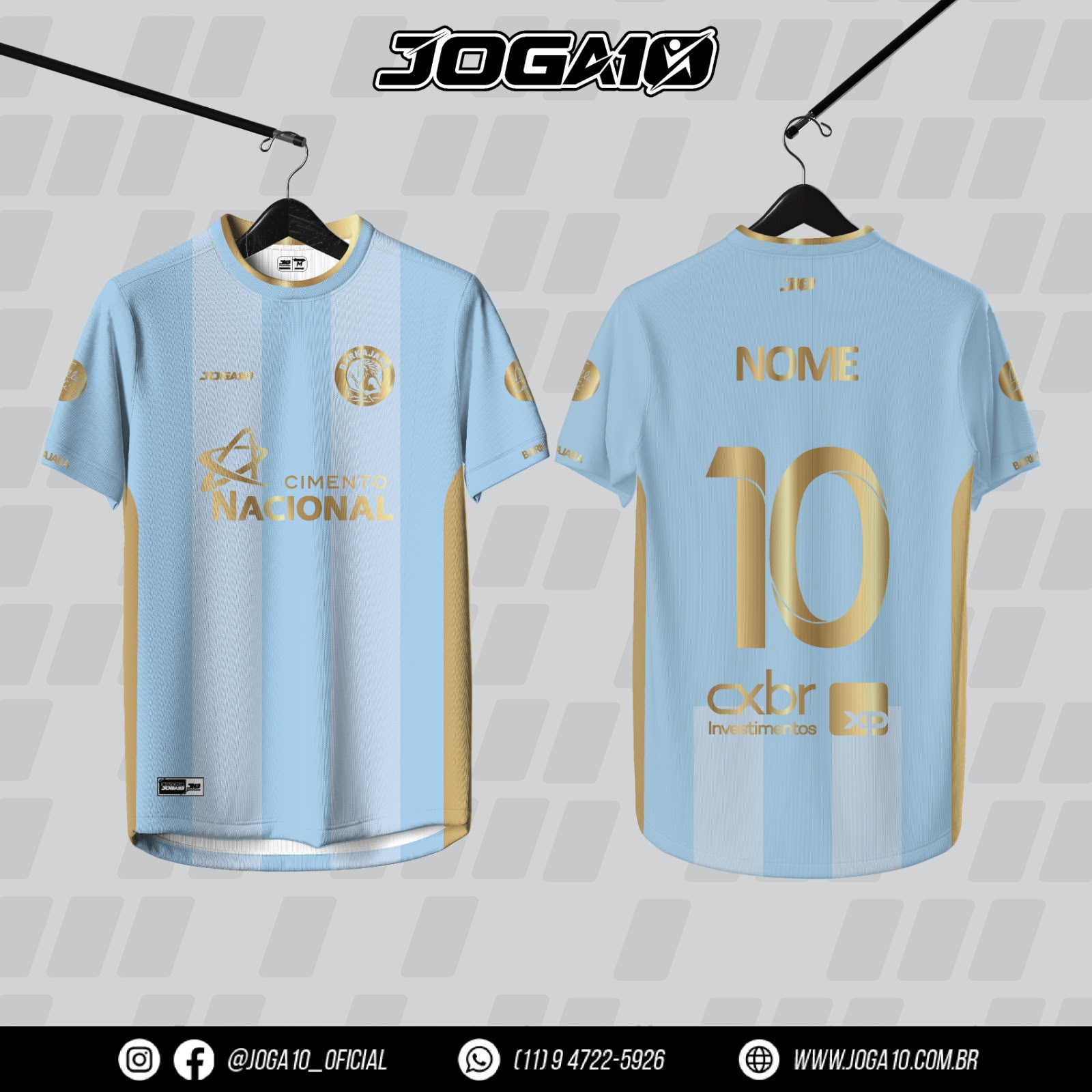 Camisa de goleiro reserva azul clara do Barkajara FC, frente e costas
